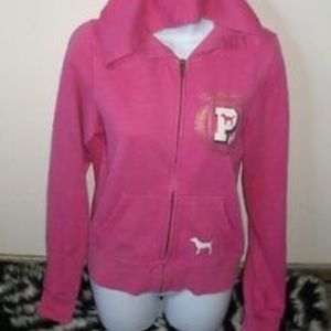 PINK Victoria's Secret Vintage Magenta Pink Gold University Zip Hoodie Small